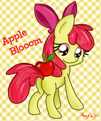 Size: 500x600 | Tagged: safe, artist:anggrc, apple bloom, earth pony, pony, g4, apple, butt, female, filly, looking at you, looking back, looking back at you, plot, solo