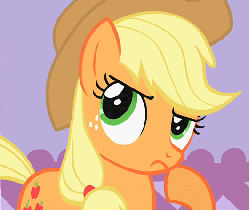 Size: 531x447 | Tagged: safe, screencap, applejack, earth pony, pony, g4, season 1, suited for success, animated, cropped, cute, female, hoof on chin, jackabetes, reaction image, solo, thinking