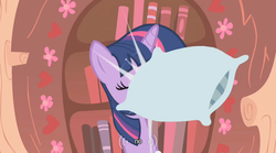 Size: 500x277 | Tagged: safe, screencap, twilight sparkle, g4, look before you sleep, golden oaks library, no, pillow, pillow fight, youtube caption