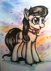 Size: 900x1258 | Tagged: dead source, safe, artist:tomek2289, octavia melody, earth pony, pony, g4, cute, female, open mouth, solo, traditional art