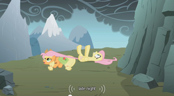 Size: 500x277 | Tagged: safe, screencap, applejack, fluttershy, g4, youtube caption