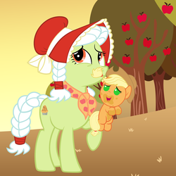 Size: 4800x4800 | Tagged: safe, artist:beavernator, applejack, granny smith, earth pony, pony, g4, absurd resolution, baby, baby pony, babyjack, duo, female, foal, mare, young granny smith