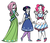 Size: 651x555 | Tagged: safe, artist:hospitalvespers, fluttershy, pinkie pie, twilight sparkle, human, g4, clothes, dress, female, gala dress, humanized, trio, trio female