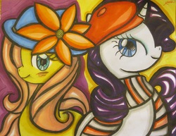 Size: 3487x2687 | Tagged: safe, artist:dracosia, fluttershy, rarity, g4, high res, traditional art