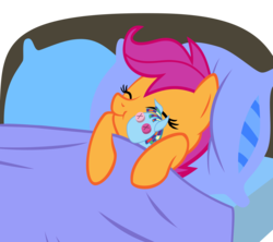 Size: 3000x2666 | Tagged: safe, artist:fluffytuli, scootaloo, g4, bed, doll, high res, sleeping, snuggling
