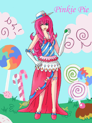 Size: 2540x3417 | Tagged: safe, artist:manhunterj, pinkie pie, human, g4, clothes, dress, duo, evening gloves, female, gala dress, high res, humanized, lollipop, solo