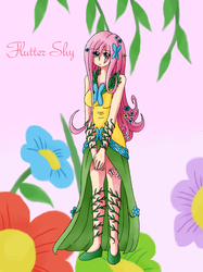 Size: 2549x3413 | Tagged: safe, artist:manhunterj, fluttershy, human, g4, clothes, dress, duo, female, gala dress, high res, humanized, solo