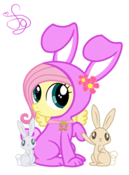 Size: 2000x2714 | Tagged: safe, artist:kristiesparcle, fluttershy, pegasus, pony, rabbit, g4, bunny costume, bunnyshy, clothes, element of kindness, female, filly, filly fluttershy, high res, simple background, transparent background, vector, younger