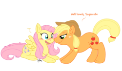 Size: 1374x804 | Tagged: safe, artist:selective-yellow, applejack, fluttershy, g4, blushing, female, lesbian, ship:appleshy, shipping