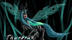 Size: 1600x900 | Tagged: dead source, safe, artist:tharesan, queen chrysalis, changeling, changeling queen, g4, duo, female