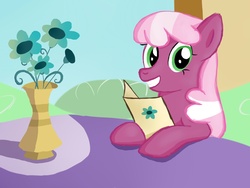 Size: 1600x1200 | Tagged: safe, artist:werdkcub, cheerilee, earth pony, pony, g4, female, flower, looking at you, mare, solo