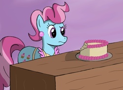 Size: 1920x1408 | Tagged: safe, artist:werdkcub, cup cake, earth pony, pony, g4, bite mark, cake, female, food, mare, solo