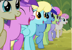 Size: 719x500 | Tagged: safe, screencap, amethyst star, bon bon, cloud kicker, merry may, minuette, sassaflash, sparkler, sweetie drops, twinkleshine, earth pony, pegasus, pony, unicorn, g4, putting your hoof down, season 2, animated, bon bon is amused, cheering, clapping, clopplauding, female, happy, loop, mare, smiling, stamping, stomping