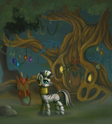 Size: 1024x1132 | Tagged: safe, artist:psychopomp16, zecora, zebra, g4, mask, zecora's hut