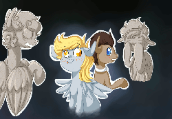 Size: 826x574 | Tagged: safe, artist:buljong, derpy hooves, doctor whooves, time turner, earth pony, pegasus, pony, g4, animated, crossover, cute, female, male, mare, stallion, weeping angel