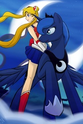 Size: 3230x4845 | Tagged: safe, artist:entermeun, princess luna, human, g4, anime, crossover, sailor moon, sailor moon (series), tsukino usagi