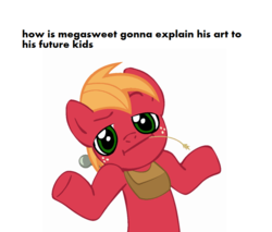 Size: 741x632 | Tagged: safe, big macintosh, earth pony, pony, g4, :i, looking at you, male, megasweet, meta, shrug, shrugpony, stallion