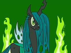 Size: 1280x947 | Tagged: safe, queen chrysalis, changeling, changeling queen, g4, female, fire, green fire