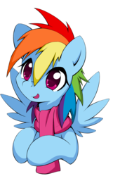 Size: 900x1396 | Tagged: dead source, safe, artist:grumblepluck, rainbow dash, pegasus, pony, g4, clothes, cute, female, mare, open mouth, scarf, simple background, solo, transparent background