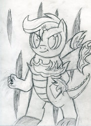 Size: 758x1043 | Tagged: safe, artist:thebigapple, scootaloo, dragon, g4, american dragon, ponified