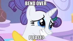 Size: 623x349 | Tagged: safe, edit, edited screencap, screencap, rarity, pony, unicorn, g4, bend over, caption, female, image macro, mare, solo, text