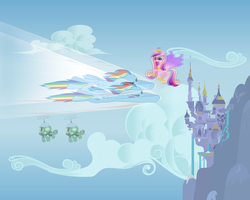 Size: 1024x820 | Tagged: safe, edit, princess cadance, rainbow dash, tank, alicorn, pegasus, pony, tortoise, g4, canterlot