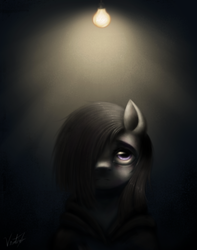 Size: 850x1080 | Tagged: safe, artist:ventious, marble pie, earth pony, pony, g4, depression, female, lightbulb, lonely inky, solo