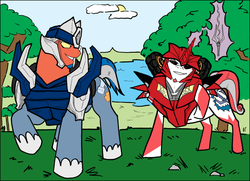 Size: 900x650 | Tagged: safe, artist:chibigingi, breakdown, knock out, ponified, transformers, transformers prime
