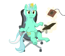 Size: 2448x2098 | Tagged: safe, artist:dekoomer, lyra heartstrings, pony, unicorn, g4, chair, computer mouse, female, high res, keyboard, mare, simple background, sitting, solo, transparent background