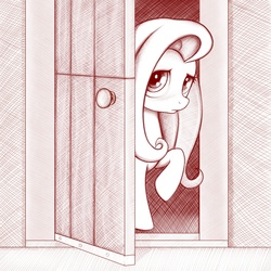 Size: 1000x1000 | Tagged: safe, artist:rainbow, fluttershy, pony, g4, door, female, solo