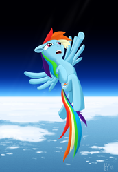 Size: 2200x3200 | Tagged: safe, artist:jphyperx, rainbow dash, pegasus, pony, g4, atmosphere, flying, high res, solo, space