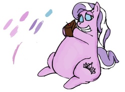 Size: 531x391 | Tagged: safe, artist:skunkstripe, diamond tiara, g4, cake, fat, obese