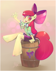 Size: 720x912 | Tagged: safe, artist:liea, apple bloom, earth pony, anthro, g4, barrel, bow, female, grapes, solo