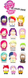 Size: 1100x3000 | Tagged: safe, artist:dmsal1818, apple bloom, applejack, bon bon, derpy hooves, fluttershy, gilda, lyra heartstrings, pinkie pie, rainbow dash, rarity, scootaloo, spike, sweetie belle, sweetie drops, twilight sparkle, human, g4, clothes, crossover, cutie mark crusaders, humanized, male, mane six, midriff, parody, pinkamena diane pie, skirt, south park, style emulation