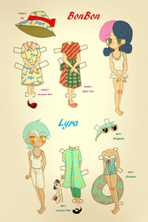 Size: 2000x3000 | Tagged: safe, artist:dmsal1818, bon bon, lyra heartstrings, sweetie drops, human, g4, blushing, clothes, craft, doll, dress, high res, humanized, paper, papercraft, skinny, thin
