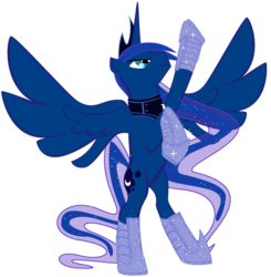 Size: 900x919 | Tagged: dead source, safe, artist:icedroplet, princess luna, alicorn, pony, g4, boots, female, mare, prince artemis, rearing, rule 63, simple background, solo, spread wings, transparent background