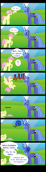 Size: 900x3347 | Tagged: safe, artist:icedroplet, fluttershy, princess luna, alicorn, pegasus, pony, g4, butterscotch, comic, duo, fainting goat, male, noodle incident, phone, prince artemis, rule 63, s1 luna, stallion