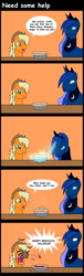 Size: 900x2975 | Tagged: safe, artist:icedroplet, applejack, princess luna, alicorn, earth pony, pony, spider, g4, applejack (male), comic, duo, male, pie, prince artemis, rule 63, stallion