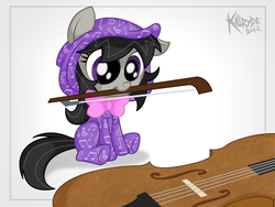 Size: 2400x1800 | Tagged: safe, artist:killryde, octavia melody, earth pony, pony, g4, cello, clothes, cute, female, filly, footed sleeper, hnnng, musical instrument, pajamas, solo, tavibetes