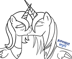 Size: 1024x833 | Tagged: dead source, safe, artist:jbrid, princess luna, alicorn, pony, g4, blushing, color me, female, female to male, half r63 shipping, kiss on the lips, kissing, lesbian, lineart, male, mare, monochrome, prince artemis, rule 63, self paradox, self ponidox, selfcest, ship:lunacest, ship:lunartemis, shipping, stallion, straight