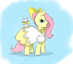 Size: 638x556 | Tagged: safe, artist:jbrid, angel bunny, fluttershy, g4, bow, bowtie, clothes, dress