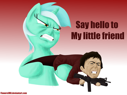 Size: 2592x1936 | Tagged: safe, artist:flowersimh, lyra heartstrings, human, g4, say hello to my little friend, scarface, tony montana