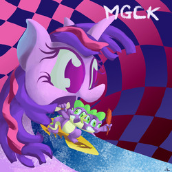Size: 4800x4800 | Tagged: safe, artist:docwario, spike, twilight sparkle, g4, absurd resolution, album cover, duo, mgmt, parody