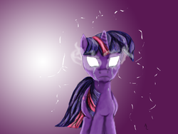 Size: 1200x900 | Tagged: safe, artist:lahiur, twilight sparkle, pony, unicorn, g4, crying, glowing eyes, sad