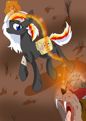 Size: 1240x1754 | Tagged: safe, artist:derpsonhooves, oc, oc only, oc:velvet remedy, hellhound, pony, unicorn, fallout equestria, anesthesia spell, fanfic, fanfic art, female, fluttershy medical saddlebag, glowing horn, horn, magic, mare, medical saddlebag, saddle bag, solo, wasteland