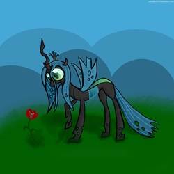 Size: 2000x2000 | Tagged: safe, artist:salvador-dl, queen chrysalis, changeling, changeling queen, g4, female, flower, high res