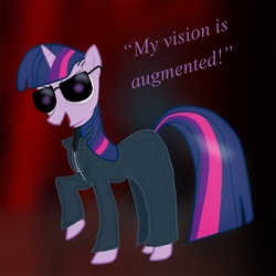 Size: 1000x1000 | Tagged: safe, artist:salvador-dl, twilight sparkle, g4, crossover, denton, deus ex, my vision is augmented, parody