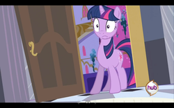 Size: 960x600 | Tagged: safe, screencap, twilight sparkle, a canterlot wedding, g4, door, letterboxing, youtube caption