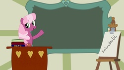 Size: 900x506 | Tagged: safe, artist:salvador-dl, cheerilee, earth pony, pony, g4, apple, book, desk, exploitable, female, molbert, ponyville schoolhouse, solo, table