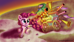 Size: 2000x1125 | Tagged: safe, artist:esuka, gummy, pinkie pie, g4, welcome wagon